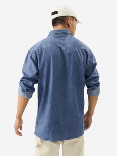 Image of The Souled Store Men Classic Denim Washed Blue Solid Shirts Shirt for Men Casual Half Sleeves Regular Fit Printed Stylish Cotton Summer Branded Wrinkle Free Trending Trendy Summer We