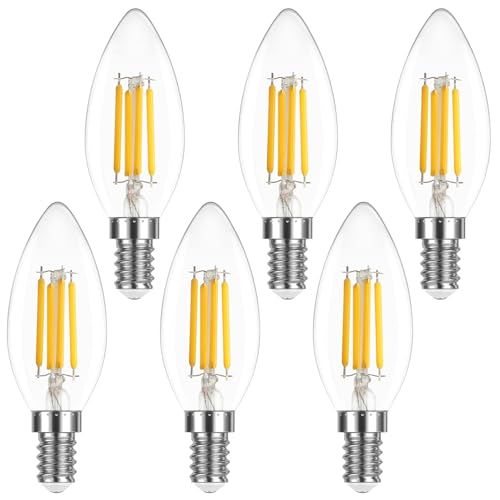YUNRRD E14 Led SES Candle Light Bulb,4W Warm White 2700K (Small Screw)(Energy Saving Light Bulb Equivalent to 40W) C35 Edison Clear Filament Bulbs,400LM,220-240V,Non-Dimmable,Pack of 6