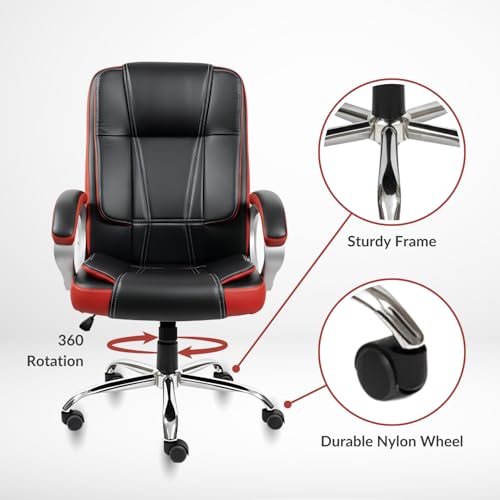 Image of activa Ergonomic Office Chair | Leatherette Seating Chair with Adjustable Height | 3-Year Warranty | 360 Revovling seat| Comfortable Padded Seating /Suitable for Office /Study (Venture, Black & Red)
