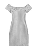 DIDK Damen Schulterfrei Kleider Bodycon Minikleid figurbetontes Kleid Kurzarm Sommerkleid Strick Bleistiftkleid Grau XS