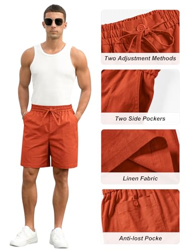 Image of RQP Mens Cotton Linen Shorts Casual Drawstring 7inch Inseam Shorts Stretch Summer Beach Wear