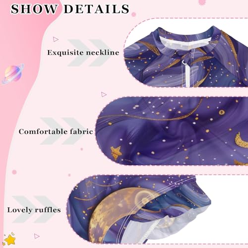ALAZA Toddler Swimsuit Girl Bathing Suit Swimwear Rash Guard Purples Stars Crescent Moon Long Sleeve 3T4