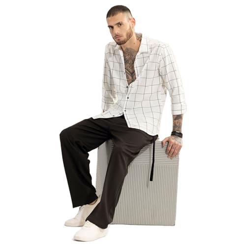 Image of SNITCH Men Cotton Off-White Check Regular Fit Shirt
