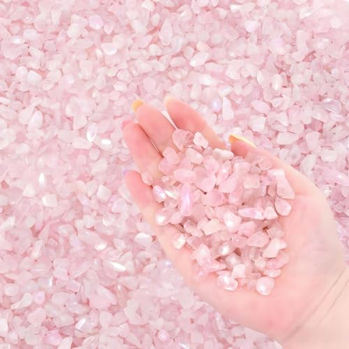 Image of 5 lb Natural Rose Pink Crystal, 7-9 mm Tumbled Chips Stones, Irregular Shaped Quartz Bulk, Healing Reiki Gemstone for Potted Plant Vase Decoration Jewelry Making DIY Craft, Light Rose