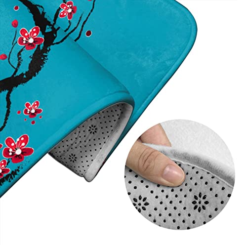 DIRYKILP Badematte + Konturmatte + Toilettendeckelbezug, Kirschblüten 3 Stück Badematte Set, mit rutschfester Klebeunterseite – Bild 6