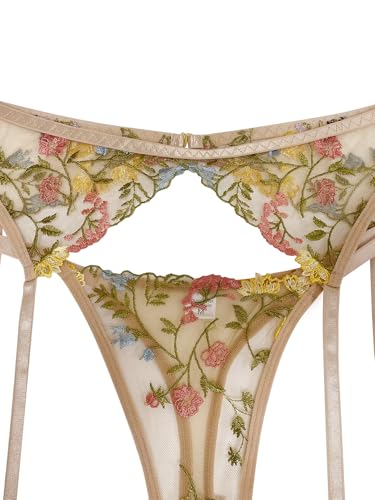 Image of Lilosy Sexy Leaf Floral Embroidered Mesh Sheer Women Underwire Push Up Lingerie Set