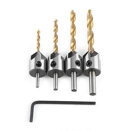 4pcs Countersink Drill Bits Screw Driver Reamer HSS 5 Flute Drill Set Woodworking Chamfer Tool Drilling Hole 3-6mm Titanium Plating Set