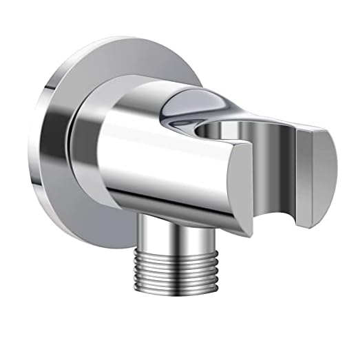 Keymark Wandanschlussbogen mit Brausehalter Chrom, Messing Schlauchanschluss mit Wandbrausehalter, Wandanschluss mit Duschkopfhalterung G 1/2 Zoll, Universal Brauseanschlussbogen Handbrausehalter