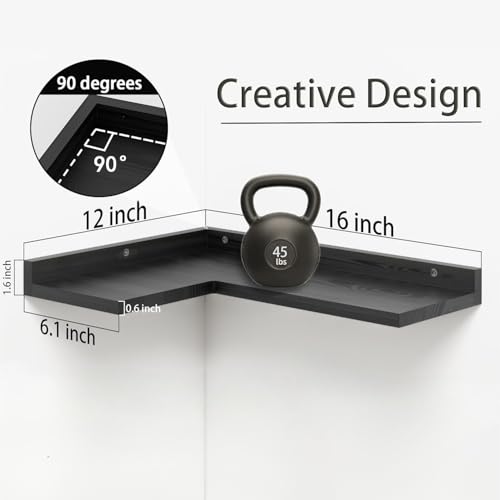 Image of Dime Store Engineered Wood Corner Wall Shelf Set of 4 for Living Room & Bedroom - Floating Corner Shelves- Modern Wall Storage & Display Shelves for Home Decor, Office & Study (Black)