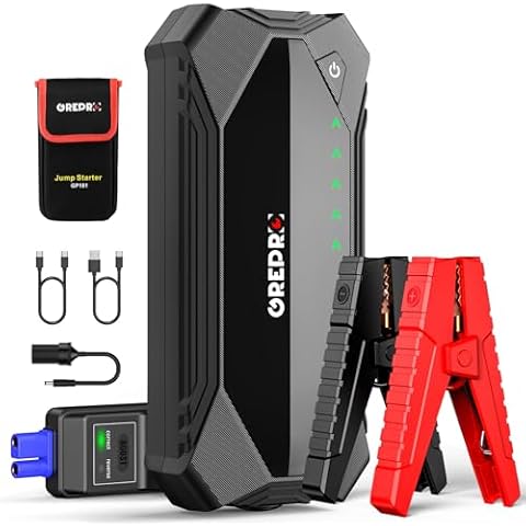 GREPRO Car Jump Starter, 3000A Car Battery Jump Starter Battery Pack (10L Gas & 8.0L Diesel Engines), 12V Battery Booster, Jump Box with Jumper Cables, Car Battery Jumper with LED Light Cover