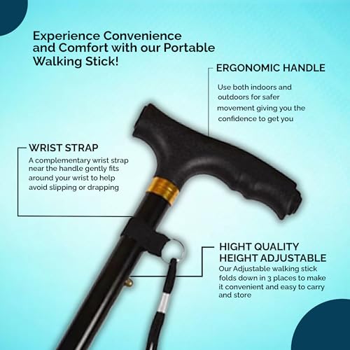 BARGAIN FACTORY Black Walking Stick for Men And Women Lightweight Adjustable, Durable & Portable, 32inch - 37inch - Image 2