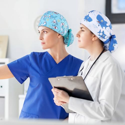 Image of 6 Pcs Scrub Caps for Women Doctor Nursing Hats with Buttons Adjustable Tie Back Working Cap Bouffant Scrub Hats for Women Men