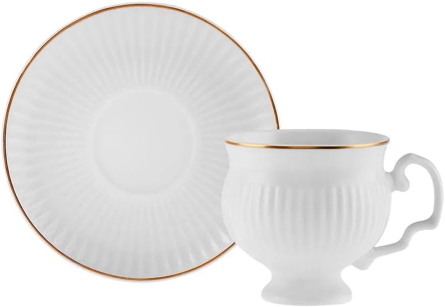 KARACA Malta 12-Piece Porcelain Espresso/Turkish Coffee Cup & Saucer Set 100 ml – Elegant White & Gold Design