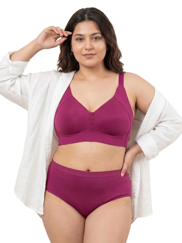 tweens Cotton Bra Panty Set for Women | Non-Padded Full Coverage M-Frame Minimiser Bonded Bra | Hidden Concealer | Mid Waist Hipster Panty | No Elastic Marks | Seamless Comfortable Innerwear Set-picture-42
