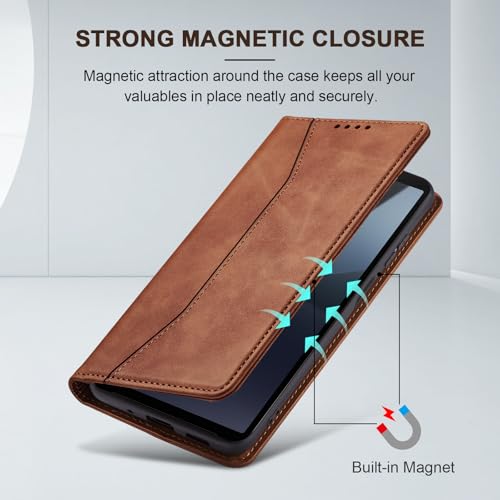 Image of Jasonyu Cover for Sony Xperia 10 VI Flip PU Leather Case, Wallet Cover, Stand Function, Magnetic Card, TPU Bumper Case (Brown)