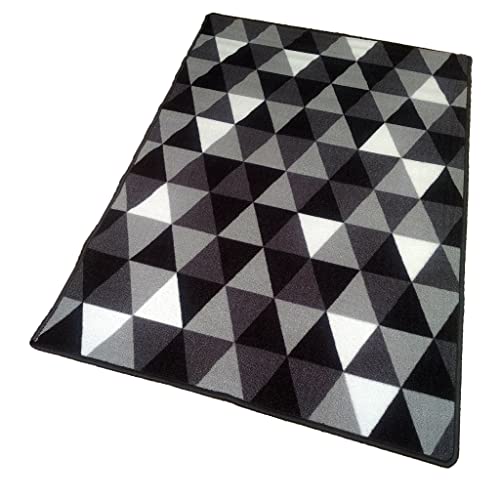 Image of Matz&More Geometric Modern Triangles Rug | 100x150 CM | Grey Black | Soft Nylon Loop Pile with Anti-Slip Gel Backing | Living Room, Bedroom & Office Floor Carpet