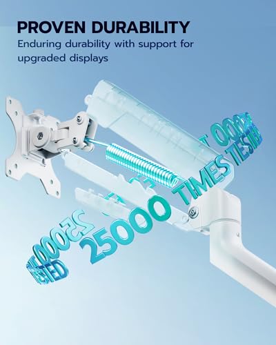 Image of ARES WING Heavy Duty Single Monitor Arm - Fully Adjustable Monitor Mount for 17 inch-40 inch Ultrawide Screens up to 26.4 lbs with Clamp /Grommet Desk Mount, 75 /100 Vesa Mount, White