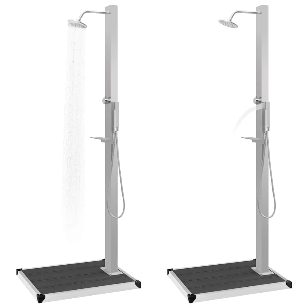 vidaXL Ducha de Jardín con Plato Sistema Protección Higiénica Panel con Base Duradera Resistente Multiuso Bonito Curvado Acero Inoxidable WPC