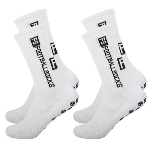 Enreluya Calcetines Futbol (2 Pares), Tamaño 40 - 46 Calcetines Antideslizantes Futbol, Transpirables Calcetines para Unisex, Para una comodidad óptima, Blanco