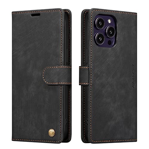Coque portefeuille iPhone 13 Pro Max anti-rayure noire étui rabat carte