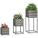 Produktbild Outsunny Hochbeet Set, 3-TLG. Rattan Blumenkasten mit Ständer, Pflanzkästen mit Entwässerungsloch, Pflanzkübel aus Kunststoff, für Garten, Terrasse, Verzinkter Stahl, Grau