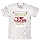Tee Luv Men's Faded Cup Noodles Shirt - Nissin Ramen Food Logo T-Shirt (White) (M)