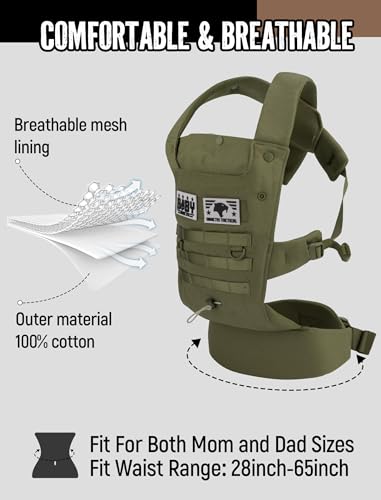 Image of Ergonomic Lumbar Support Baby Carrier for Infants to Toddlers (8-33 lbs), Cozy and Lightweight Military Baby Carrier for Plus Size Parents-Jungle Green