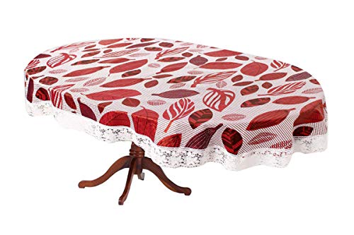 Kartikey Leaf Design Printed Center & Dining Table Cover White Lace and Brown Color- Oval Size (Exact Size) (40×60 Oval)