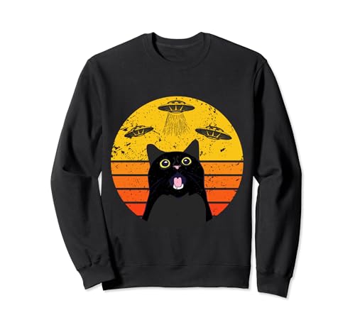 Divertida camisa de gato galaxia para mujer UFO astronave extraño gato Sudadera