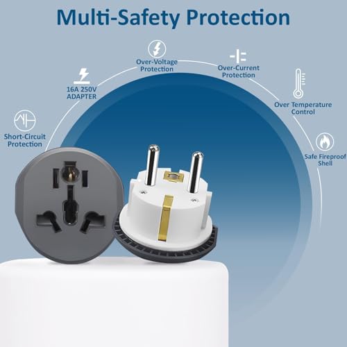 Image of Universal Travel Adapter 2 Pin Plug 16A /250V | Compact Multipurpose International Power Plug for Europe, US, UK, AUS & 150+ Countries | Surge Protection & LED Indicator