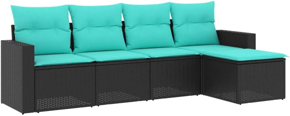 vidaXL Patio Sofa Set with Cushions - 5 Piece Outdoor Furniture, Black Poly Rattan, Modular Design, for Garden, Patio, Deck, Terrace