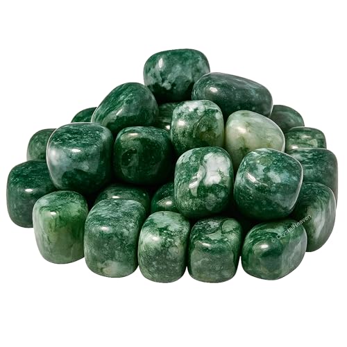 Image of Certified Moss Agate Crystal Healing Tumbled Stone, Natural Polished Crystals for DIY Crafts, Manifestation, Meditation, Pooja Feng Shui and Reiki Healing (30 Grams)