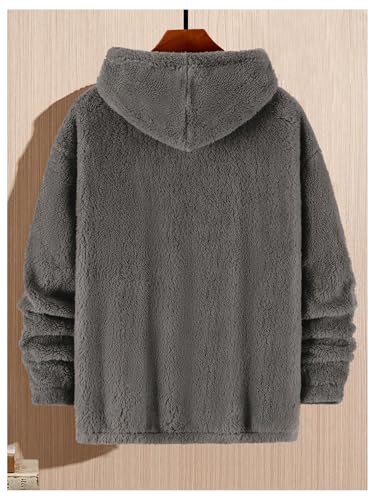 Verdusa Men's Letter Embroidery Drawstring Fuzzy Fleece Hoodie Long Sleeve Pullover Sweatshirt2