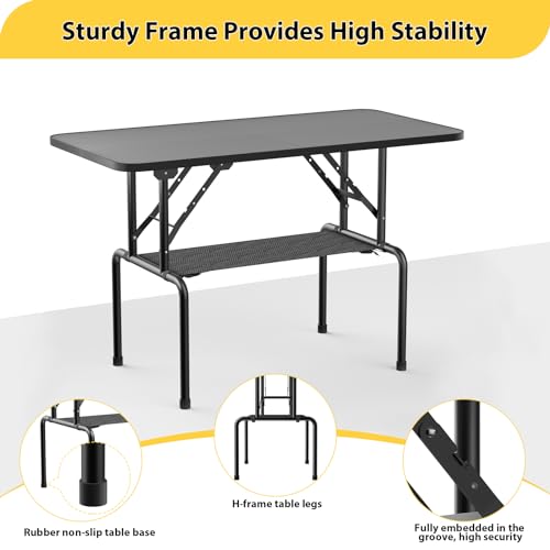 Image of ROOMTEC 46 Inch Dog Grooming Table,Foldable Pet Grooming Tables at Home with Adjustable Arm,Nooses, Mesh Tray