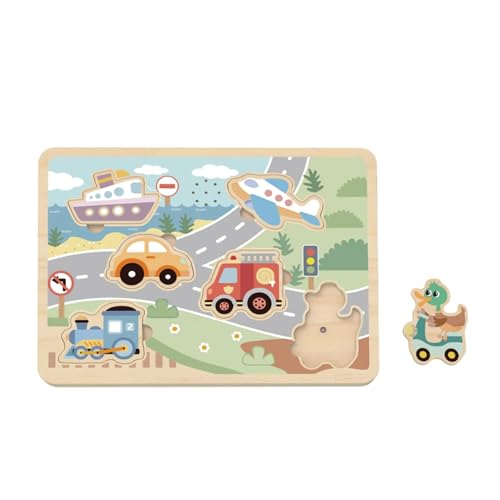 TOOKY TOY Geräuschpuzzle Fahrzeuge FSC Holz: Holzpuzzle mit Sound für Kinder, Montessori Lernspielzeug, Fördert Motorische & Kognitive Entwicklung, Geschenk ab 1 Jahr