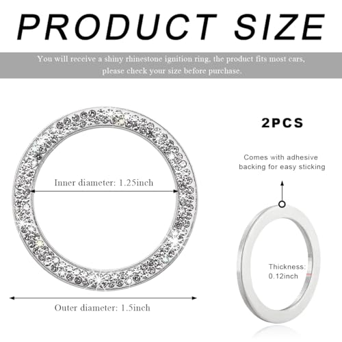 Image of 2 PCS Car Bling Crystal Rhinestone Engine Start Ring Decals, Sparkling Diamond Car Push Start Button Ignition Ring Sticker, Auto Key Ignition Knob Ring Decoration for Women Girls (White)