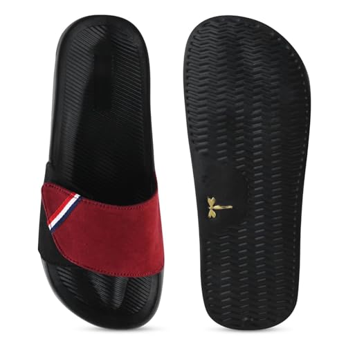 Image of PERY-PAO Sliders Mens Grey, Maroon, Olive Green Stylish Printed Flip Flop & Slippers