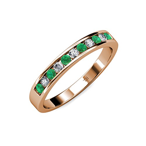 Emerald and Diamond 3/8 ctw 11 Stone Channel Set Womens Wedding Anniversary Stackable Band 18K Rose Gold