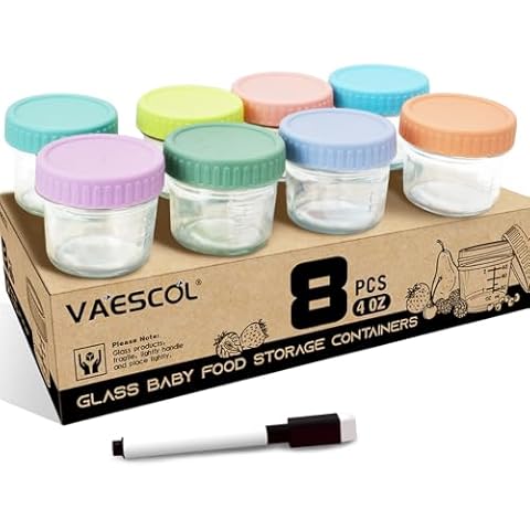 8 Pack Glass Baby Food Storage Containers, 4 oz Baby Food Storage Jars With Lids, Microwave, Dishwasher & Freezer Safe, BPA-Free Baby Food Jars, Suitable for Toddler Foods, Fruit , Purees, Snack Cover