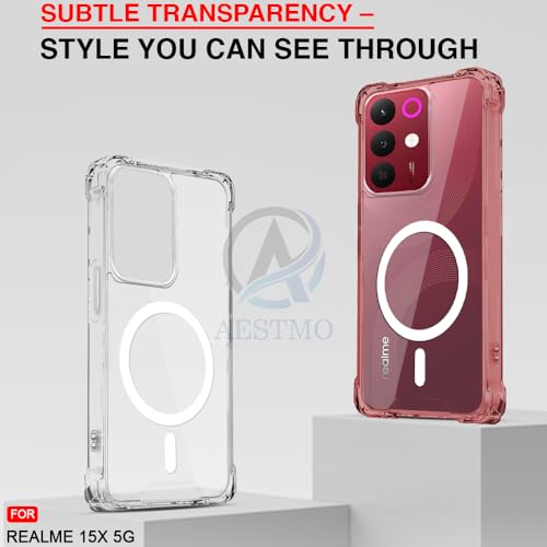 Image of AESTMO Clear Back Cover for Realme 15X 5G / C85 5G / Narzo 90X 5G | | 360 Protection | Transparent Back Cover (PC + TPU, Compatible with MagSafe Accessories, Transparent Bumper)
