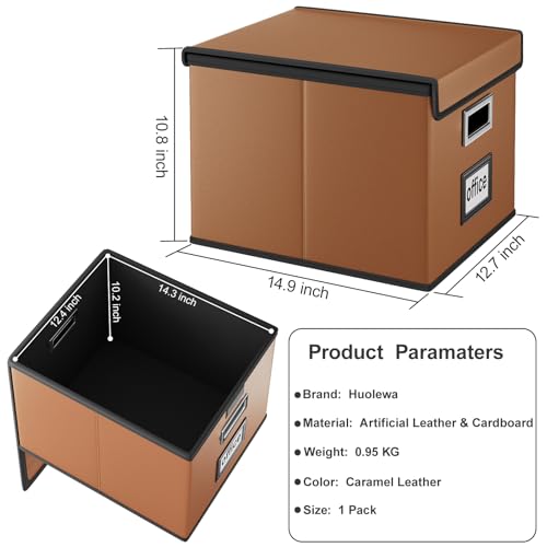 Huolewa Faux Leather File Organizer Box with Lid, Collapsible Hanging File Folder Box Organizer with Plastic Slides, Decorative Home/Office Filing System Boxes for File and Folder Storage - Thumbnail 6