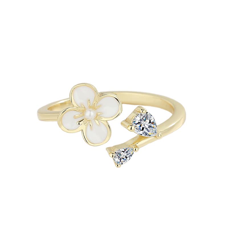 jin yu jia yuanS925 sterling silver open ring gentle temperament flower lady silver ring, opening adjustable, Sterling Silver, created zircon gemstone