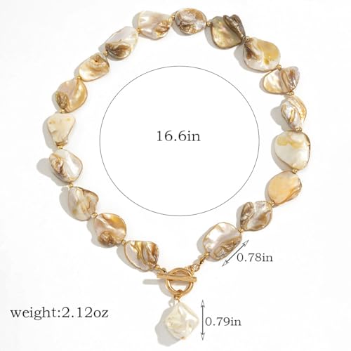 Chunky Shell Choker Necklace for Women Colorful Irregular Shell Beaded Necklaces Baroque Pearl Pendant Necklace Boho Summer Beach Jewelry for Women3