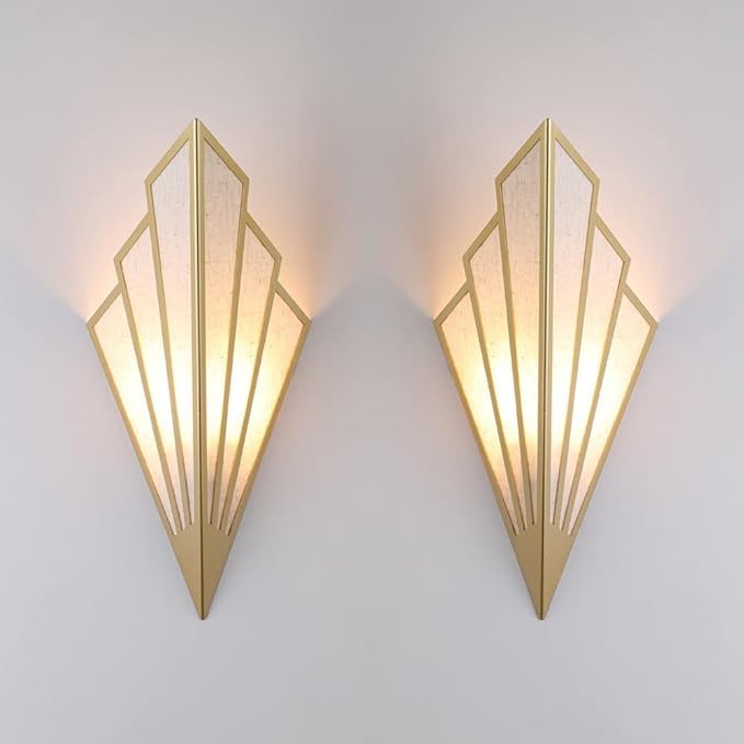 Set of 2 Modern Triangle Wall Lights, E14 LED Fabric Shade Sconces for Bedroom, Living Room & Aisle, Art Deco Style Indoor Lighting Fixture