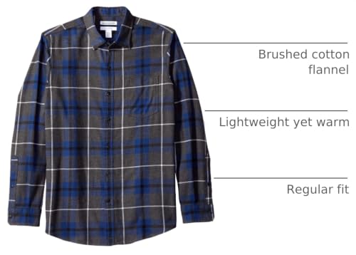 Image of Amazon Essentials Men's Regular Fit Long-Sleeve Flannel Shirt, Soft Brushed Cotton, Lightweight yet Warm
