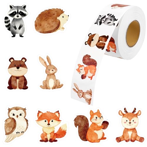 Adecortalk 800 Pcs 1.5" Watercolor Forest Animals Stickers Roll, Self-Adhesive Reward Stickers for Kids Teachers Classroom Office Birthday Party Favors Craft Scrapbook Supplies