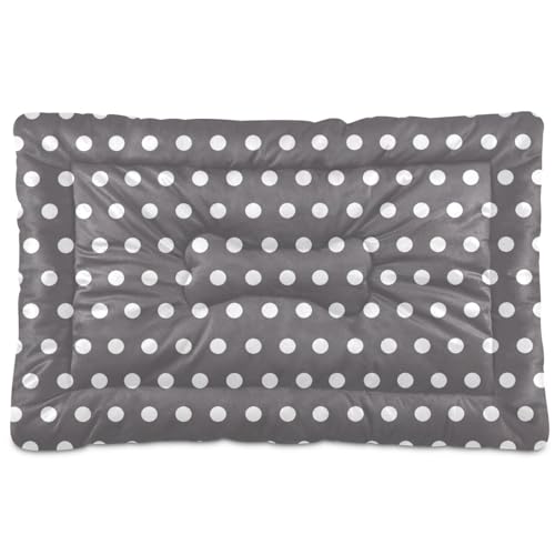 Jihqo Dog Bed Mat Polka Dots Grey White Large Dogs Crate Pad Washable Non-Slip Soft Pet Sleeping Mattress 36"x24"