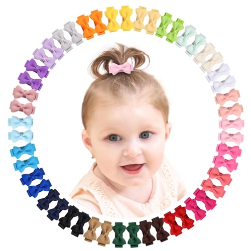 Image of Fully Lined Grosgrain Ribbon Mini Hair Clips and Bows for Girls - 1.2" Tiny Hair Clips and Bows for Infants' Fine Hair (25 Color Pairs, 50 Pieces)