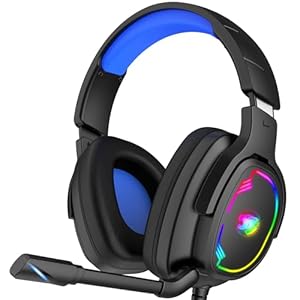 Gaming Headset for PC/PS4/PS5/Xbox One/Switch, Stereo Surround Sound Gaming Headphones with Noise Canceling Flexible Mic, Computer Headset with 3.5mm Jack & RGB Light(Blue)