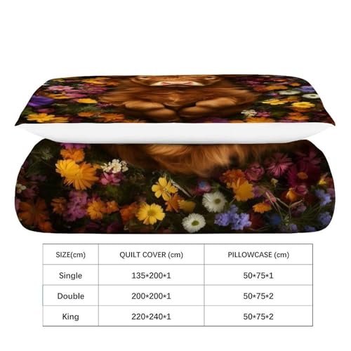 Housse de couette fleurs et veau 135x200 parure lit simple microfibre - 4